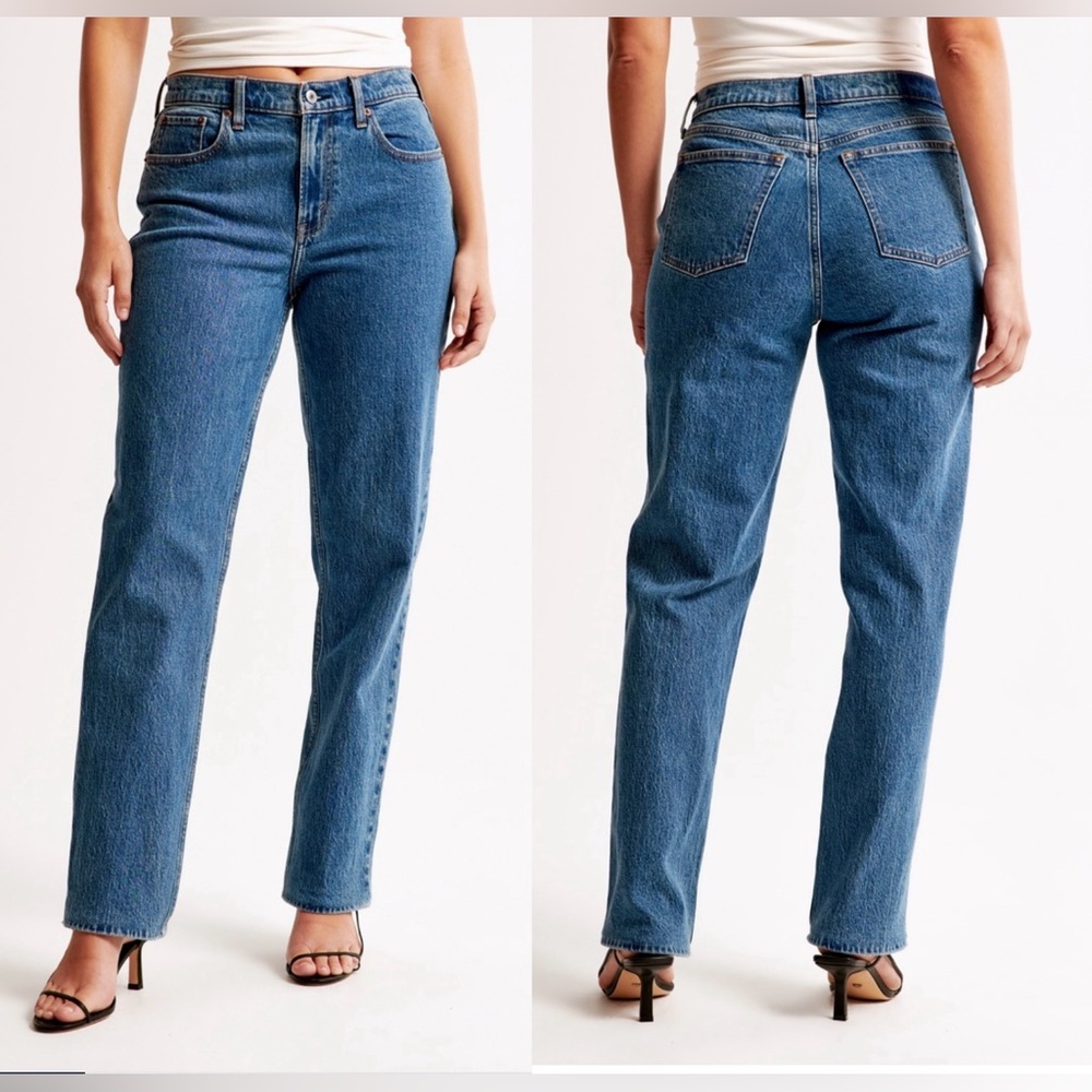 A&F Curve Love The Straight Mid-Rise Jean Dark Blue 28